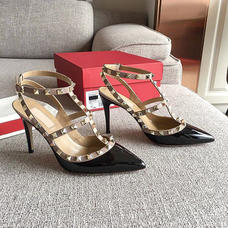 

Sandals new High Heels Dress Shoes Party Fashion Rivets Girls Sexy Pointed Toe Shoes Buckle Platform Pumps Wedding Shoes Black White Pink Color, Blue matte