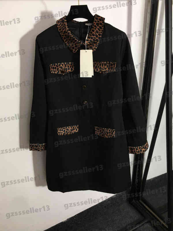 

Dress For Womens Luxury Designer Casual Dresses G Letter Logo Button Leopard Print Paneled Long-sleeved Dress Women Clothing 0912