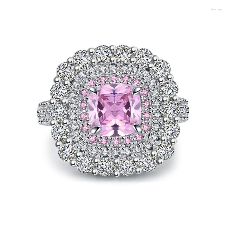 

Wedding Rings Ociki Cubic Zirconia CZ Pink Crystal Silver Color Square Jewelry Wholesale For Women Girls Gift Drop