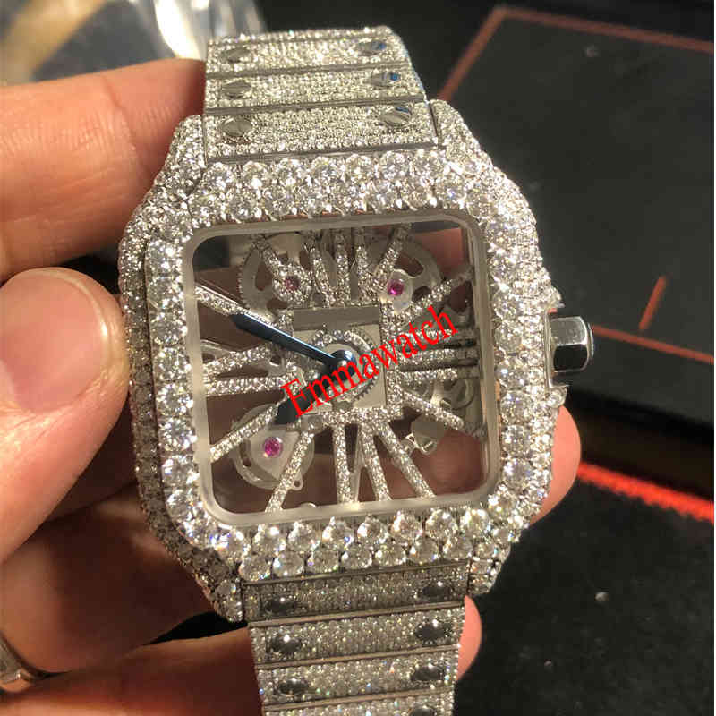 

2022 New Skeleton Sier Moiss anite Diamonds Watch PASS TT Quartz movement Top quality Men Luxury Iced Out Sapphire Watch with box, 02 moissanite pass the test