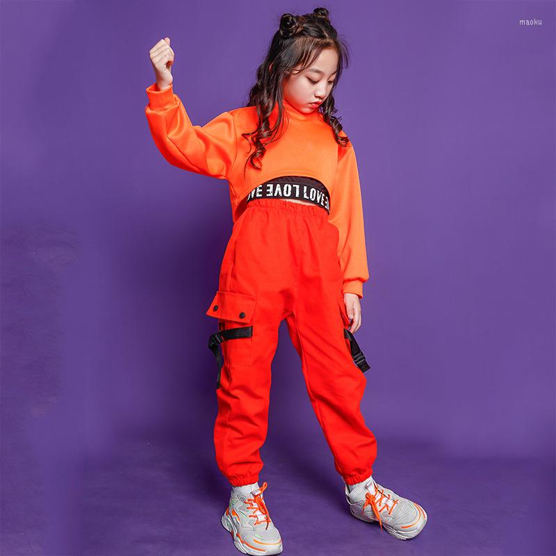 

Stage Wear Kids Girls Hip Hop Performance Outfits High Neck Sweatshirt Crop Top Running Casual Pants Jazz Dance Costume Clothes Street, Black vest