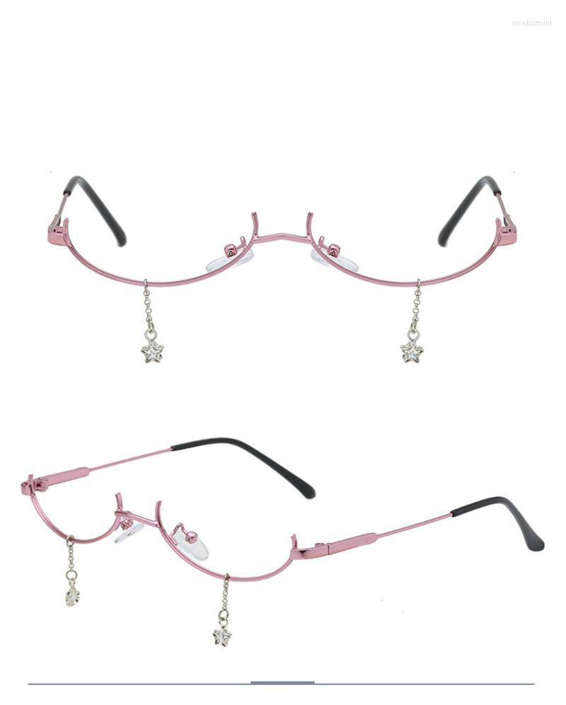 

Sunglasses Frames Unique No Lens Eyeglasses Diamond Frame Women Eyewear Retro Half Glasses Chain Womens Brand Designer Metal