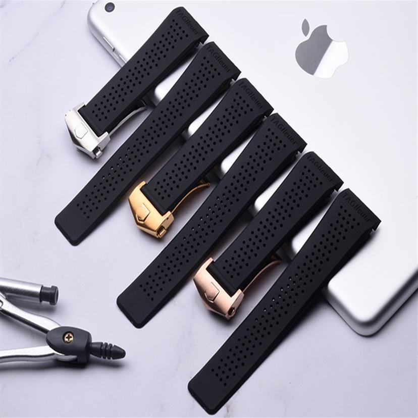 

Watch Bands 22mm 24mm Watchbands for Tag Black Diving Silicone Rubber Holes Band Strap Stainless Steel Replacement333o