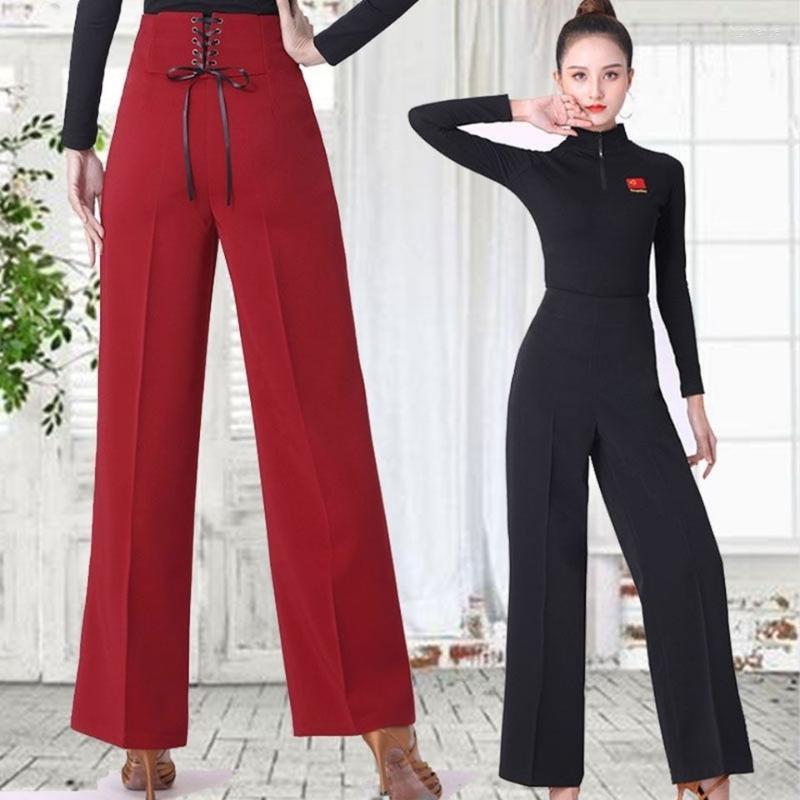 

Women' Pants Women 2022 Spring Summer Latin Dance Female Ballroom Practice Wear Trousers Wide-Leg Cha Samba Tap H63, Dahong