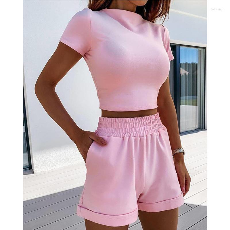 

Women' Tracksuits MEIYAGNYOUNG Pink Summer Two Piece Set Women Shorts Sets Causal 2 Womens Outfits Sexy Slim Women' Suit Short, Black