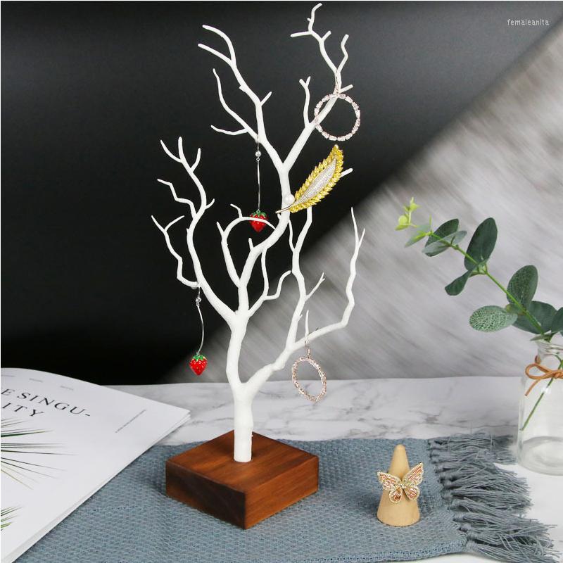 

Jewelry Pouches Tree Display Stand Organizer Earring Holder Necklace Bracelet Rack Wood