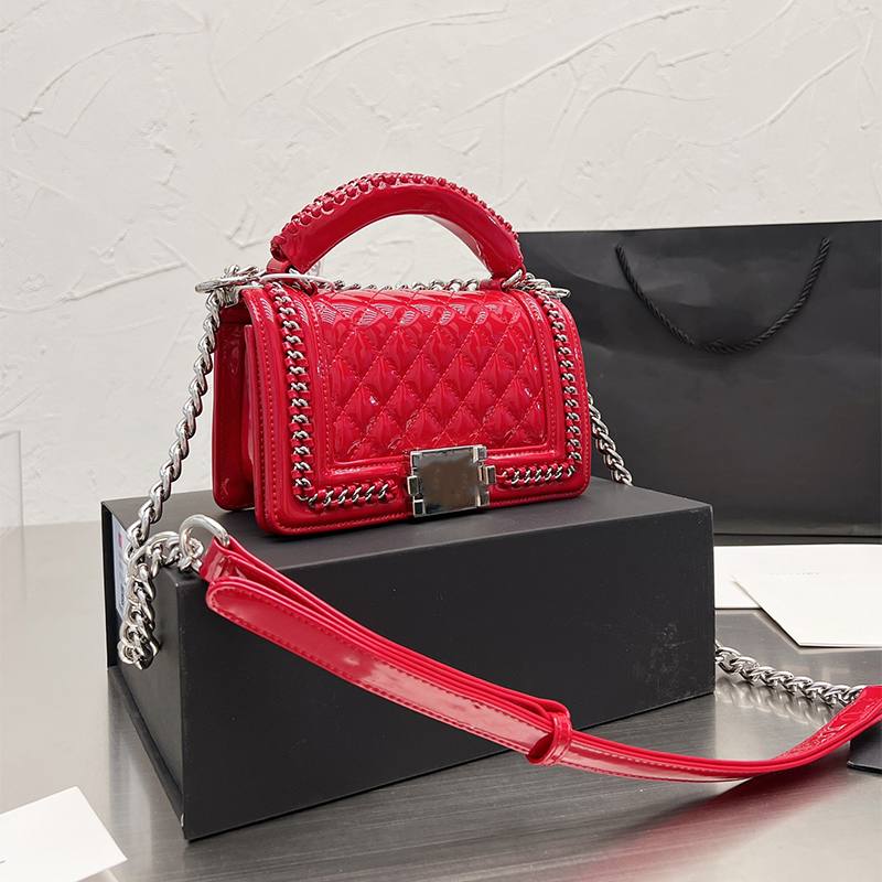 

fashion luxury women bags handbag designer bags patent leather wallets designers handbags lady crossbody purses silver hardware cha, Red