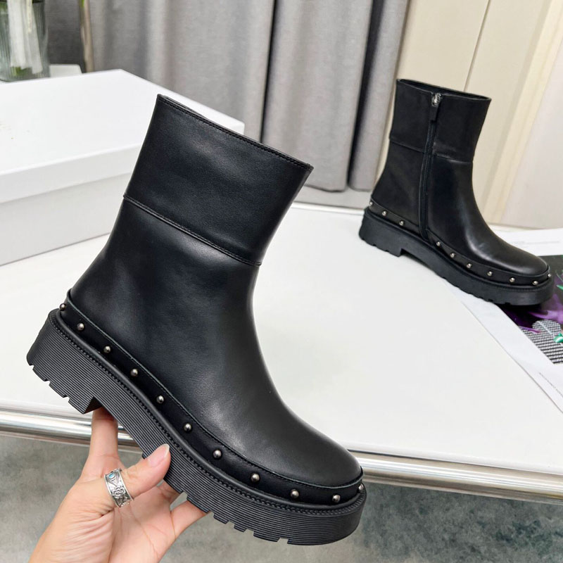 

Spring and Autumn Women's Short Boots Leather Chelsea Fashion Designer Boots Thick Heel British Slim Black Martin Bootss