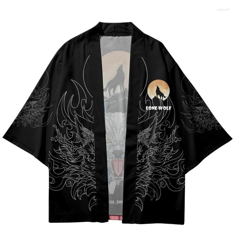 

Ethnic Clothing Kimono Harajuku Cosplay Shirts Yukata Fashion Oversized Lone Wolf Print Cardigan Women Men Japanese Haori Plus Size 6XL