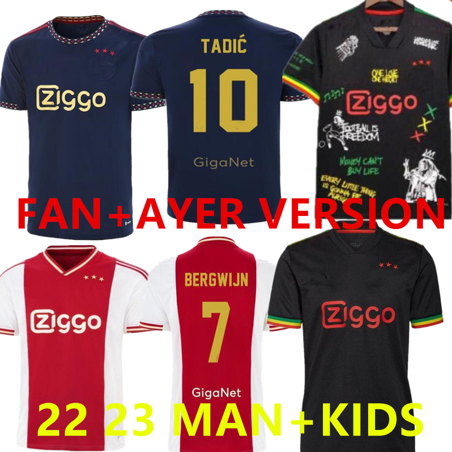 

22 23 Bob Marley AJAXS Soccer Jerseys TOP BASSEY CONCEICAO TADIC football shirts BERGHUIS BROBBEY Kit BLIND KLAASSEN BERGWIJN 2022 2023 men kids set uniform SANCHEZ, Khaki
