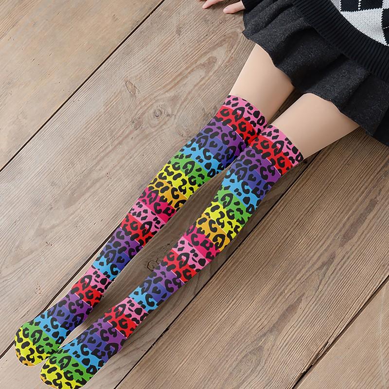 

Women Socks 3D Pink Leopard Sexy Long Fashion Compression Thin Over The Knee Girls Soft Nylon Thigh High Sokken For Female, Style3