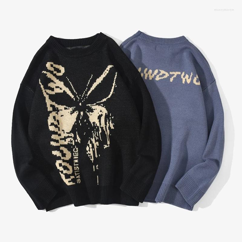

Men's Sweaters Hip Hop Knitwear Mens Harajuku Fashion Butterfly Male Loose Tops Casual Streetwear Pullover, Black