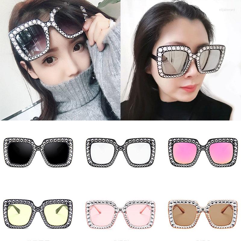 

Sunglasses Frames Oversized Rhinestones Square Women Crystal Diamond Sun Glasses Female Mirror Fashion Purple Blue Shades Eyeglasses