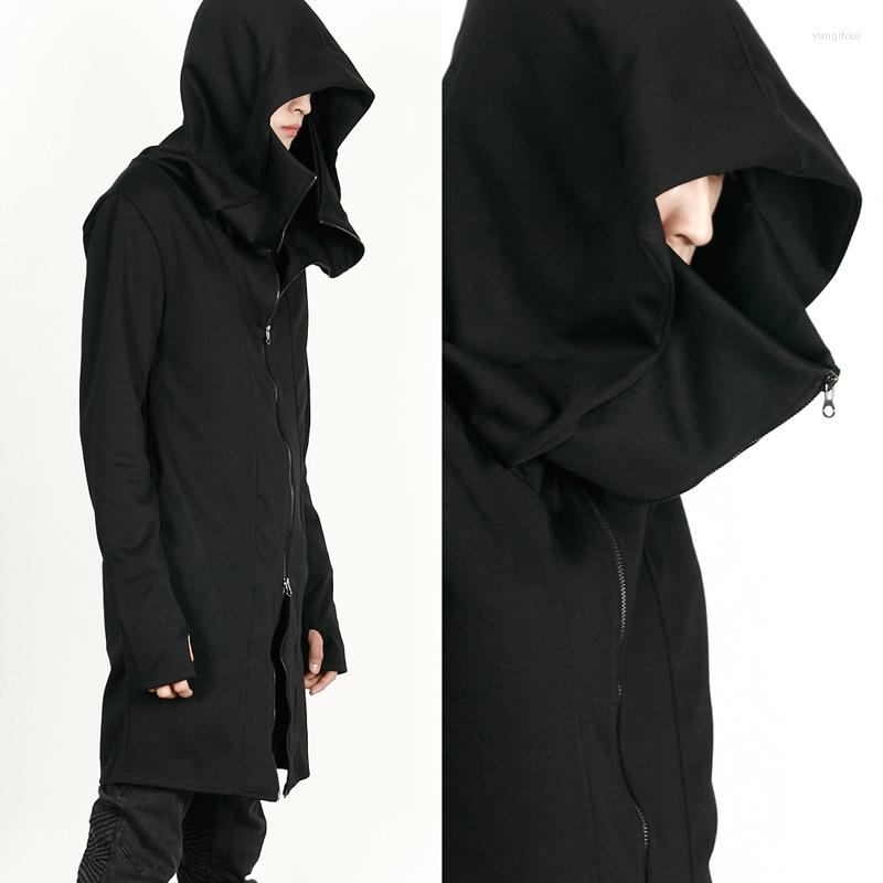 

Men's Trench Coats Spring Autumn Mens Long Coat Hooded Punk Style Black Color Outwear Stylish Design For Male Sz -4XL D78, Picture shown