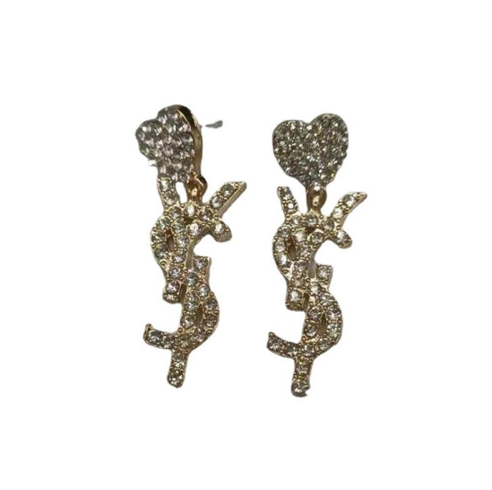

Simple Gold Plated Famous Women Stud Luxury Brand Designers Letter Geometric Heart Crystal Rhinestone Long Earring Wedding Jewerlry