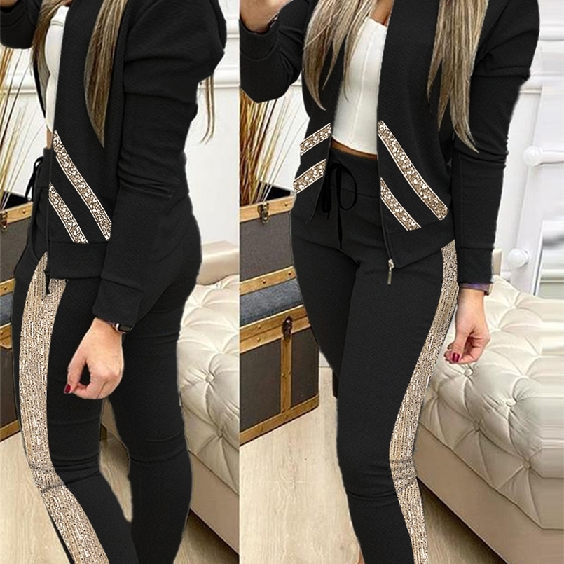 Femmes deux pièces pantalons printemps automne femmes 2 pièces ensemble tenues femmes survêtement fermeture éclair haut et pantalon décontracté s