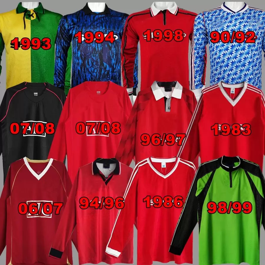 

S-XXL long soccer jerseys 06 07 08 90 92 94 96 1983 19861993 1996 1998 1999 Giggs ROONEY SCHOLES Beckham CANTONA KEANE Solskjaer retro Jerseys, 1999 home ucl