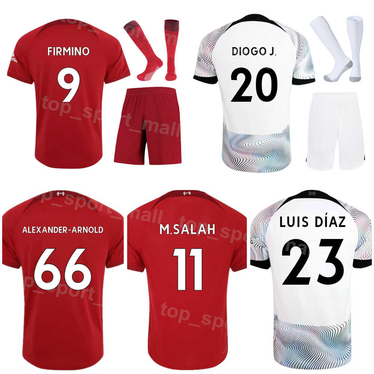 2022-23 Man Youth FC Soccer 11 Mohamed Salah Jersey Set 66 Trent Alexander Arnold 23 Luis Diaz 19 Harvey Elliott 1 Alisson Becker 28 Fabio Carval-image-795356117