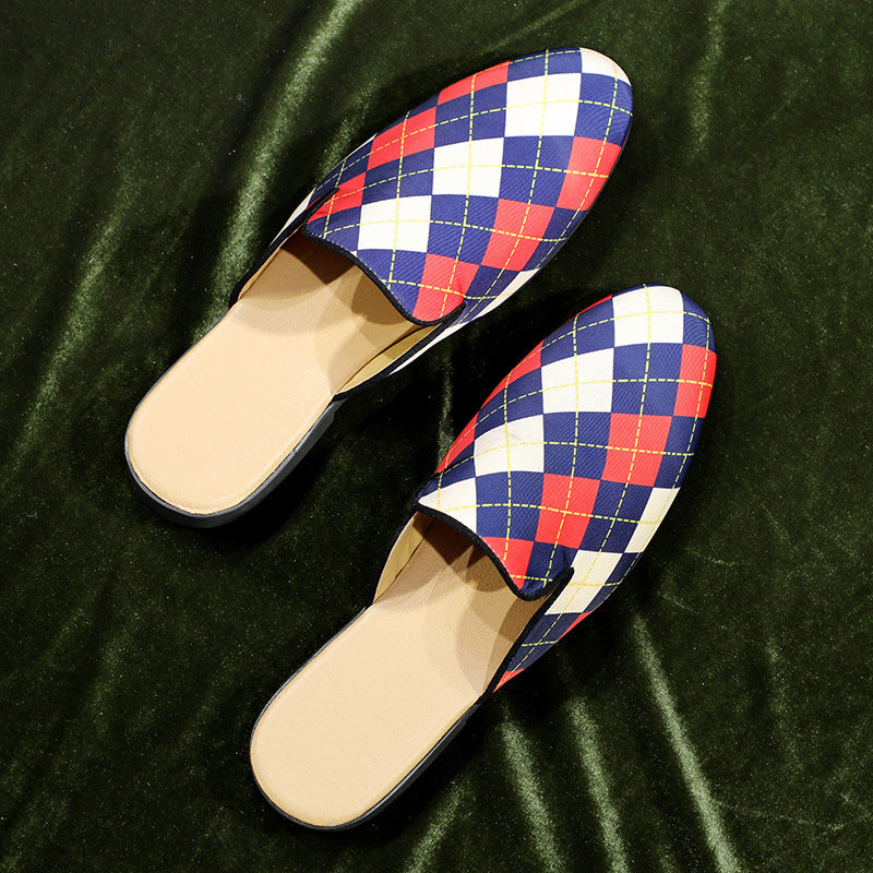 Hommes chaussures de robe britannique personnalit￩ en tissu plaid baotou slingback simple semestre d'￩t￩ demi-pantoufles