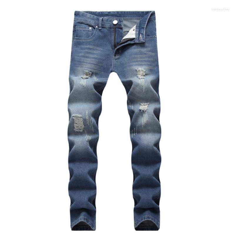 

Men's Jeans Ripped Men's Wear White Nostalgic Light Blue Rotten Wiring Hole, A003