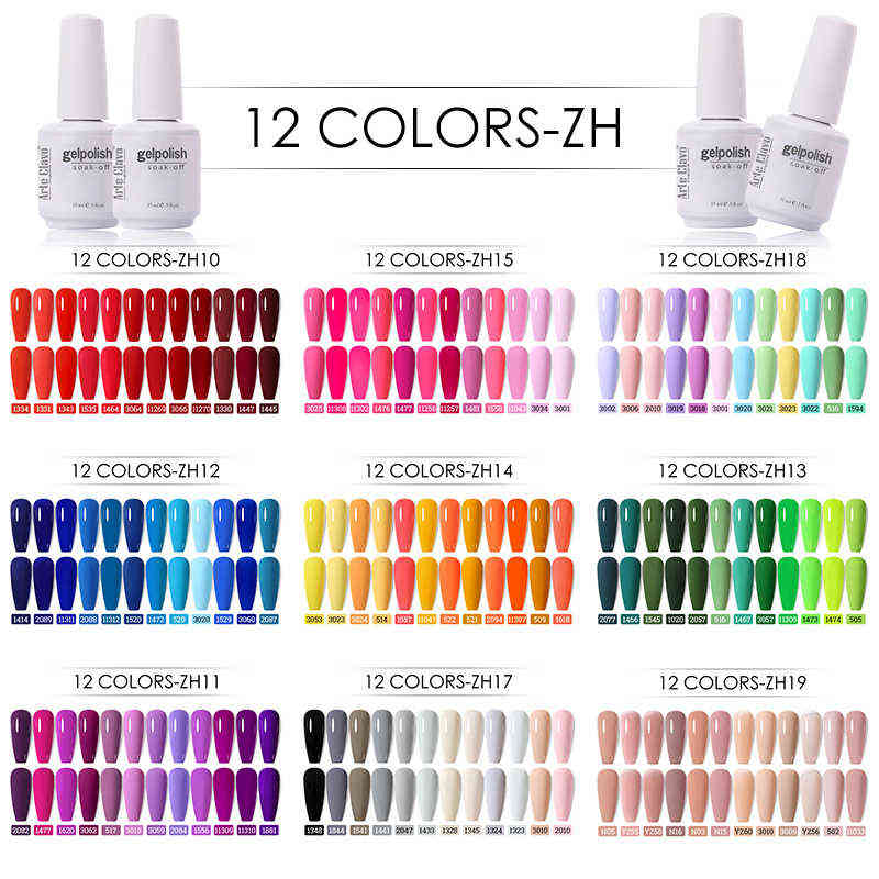 

Nail Polish Arte Clavo 15ml 12pcs Colors/Set Gel Nail Polish Gellak Top Coat LED Gel Varnish Nail Art UV Gel Polish Soak Off Design Manicure T220826, Pink