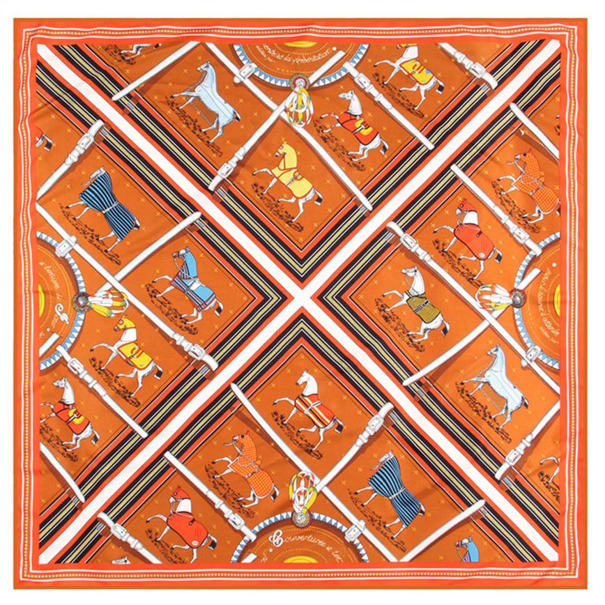 

Manual Hand Rolled Twill Silk Scarf Women Belt Plaid Horse Printing Fashion Square Scarves Echarpes Foulards Femme Wrap Bandana Hijab 92040