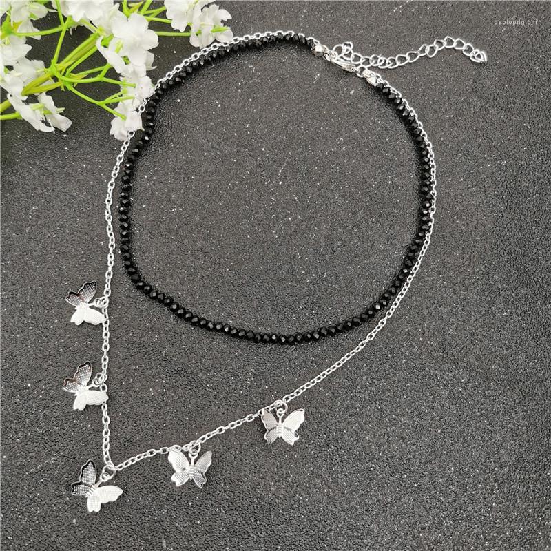 

Chokers Necklaces Clear Black White Glass Beads Choker For Women 2022 Gold Silver Color Butterfly Clacicle Chain Female Collar