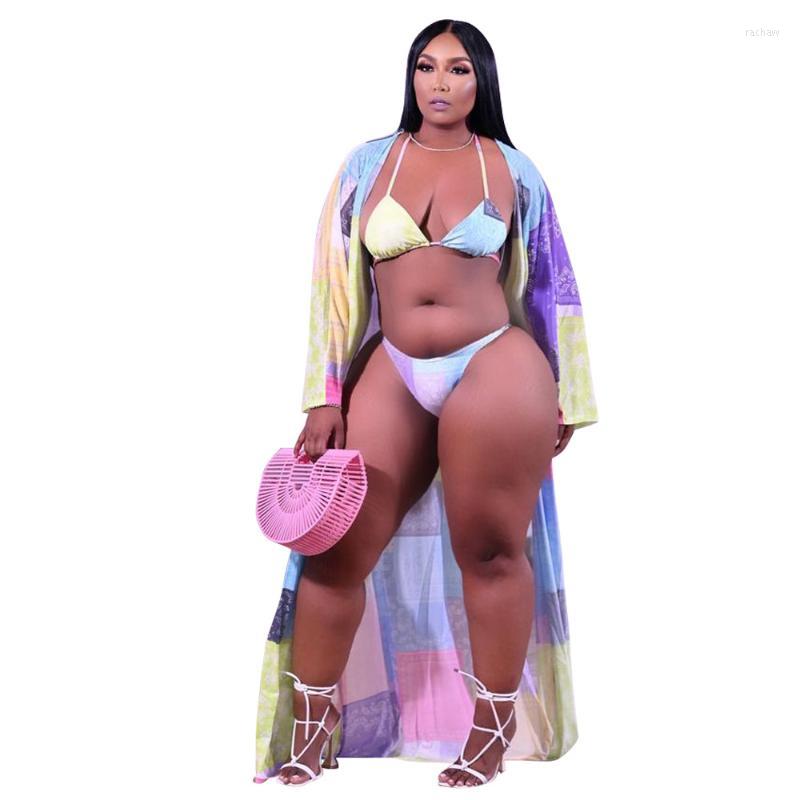 

Women' Tracksuits LFRVZ 2022 Summer High-end Beach Set Full Sleeve Open Stitch X-Long Clock 2 Piece Underwears Bikini Women 3, Multi
