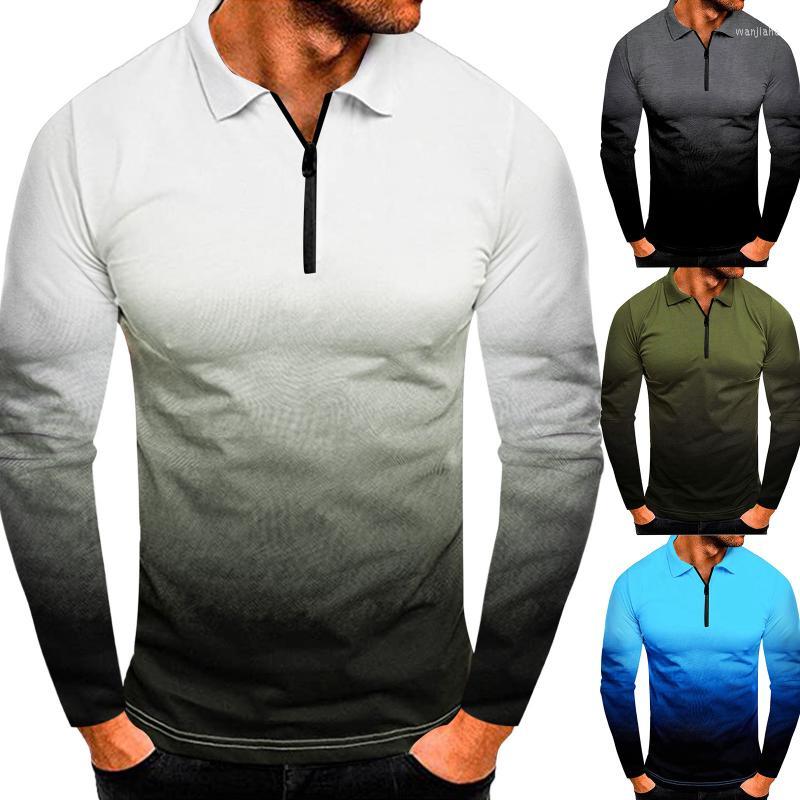 

Men's Polos Men T Shirts Fashion Mens Spring And Autumn Casual Sports Gradient Lapel Long Sleeve Shirt Top Sport Tops Loose Fit, White