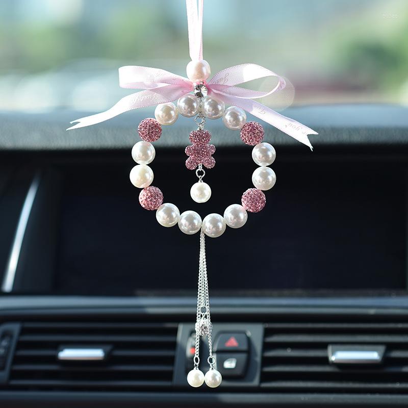 

Interior Decorations Car Decoration Pendant Pearl Concentric Circles Auto Rearview Mirror Hanging Ornament Bling Accessories For Girls Gifts
