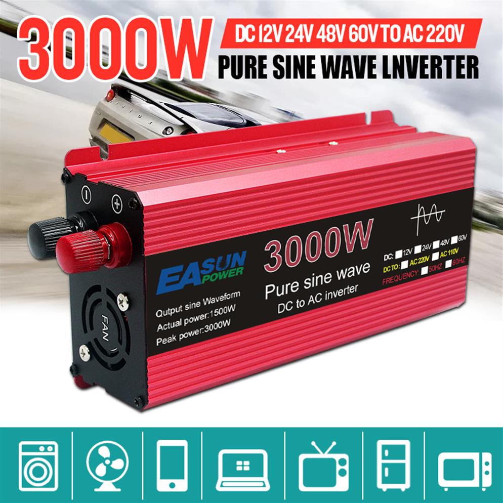 

Pure Sine Wave Inverter 3000W 2200W 1600W 1000W Voltage DC 12V 24V To AC 110V 220V Transformer Power Converter Solar Inverter251i