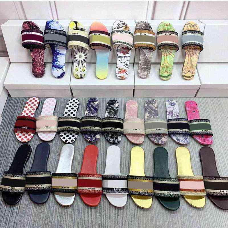Luxury 2022Fashion Classic D Women Sandals Slippers Slide Summer Designer Luxury Leather Rubber Flip Flops Shoe Outdoor Beach Shoes Large
