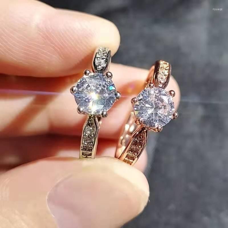 

Wedding Rings Copper Plated Silver 2Ct Six Claw Women Zircon Engagement Ring Female Classic Open Crystal Rose Gold Finger Jewelry Drop