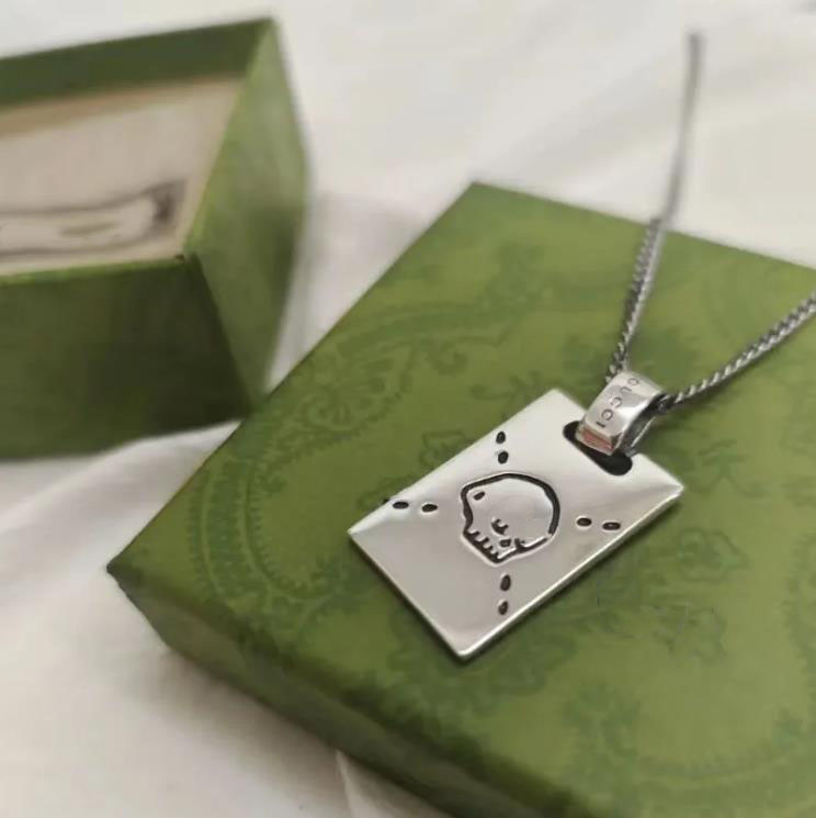 

Vintage skull necklace rectangular tag necklace designer jewelry necklaces gold chain luxury heart for mens womens bijoux -1