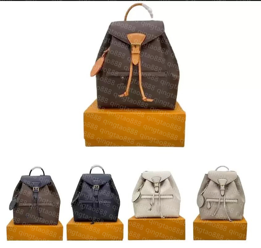 

Designer MONTSOURIS Women Backpacks gENUINE Cowhide Leather Letter Flower Luxurious Backpack Embossed Mens Pattern Travel Bag Buckle Tie Rope NO BOX, Airbag [no bag]