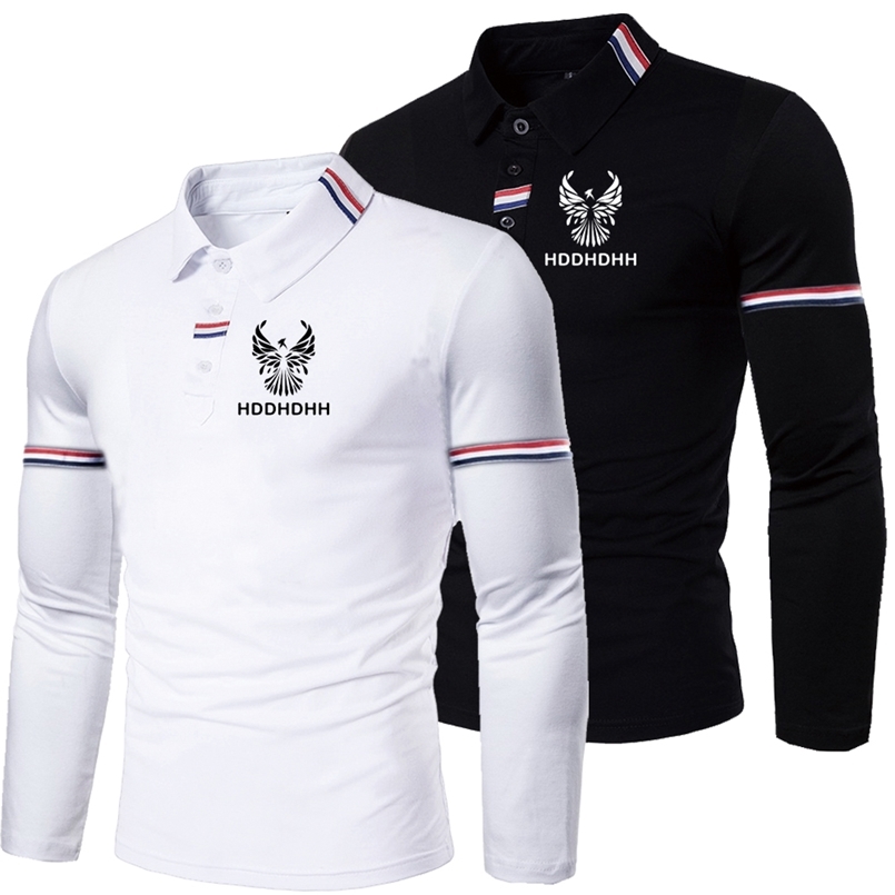 

Mens TShirts Spring Long Sleeve Lapel Polo Shirt Fashionable Print TShirt 220826, White