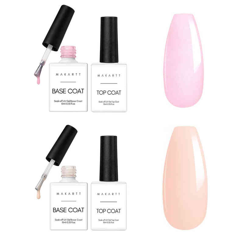 

Nail Polish Makartt 2 in 1 Pink Color Gel Base Coat and No Wipe Top Coat Kit 10ml Soak off UV LED Gel Nail Polish Base and Top Coat T220826