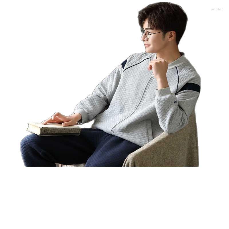 

Men's Sleepwear 14911-1Winter Warm Pajamas Men's Thick Suits Long-sleeved Casual Sleep Knitted Quilted