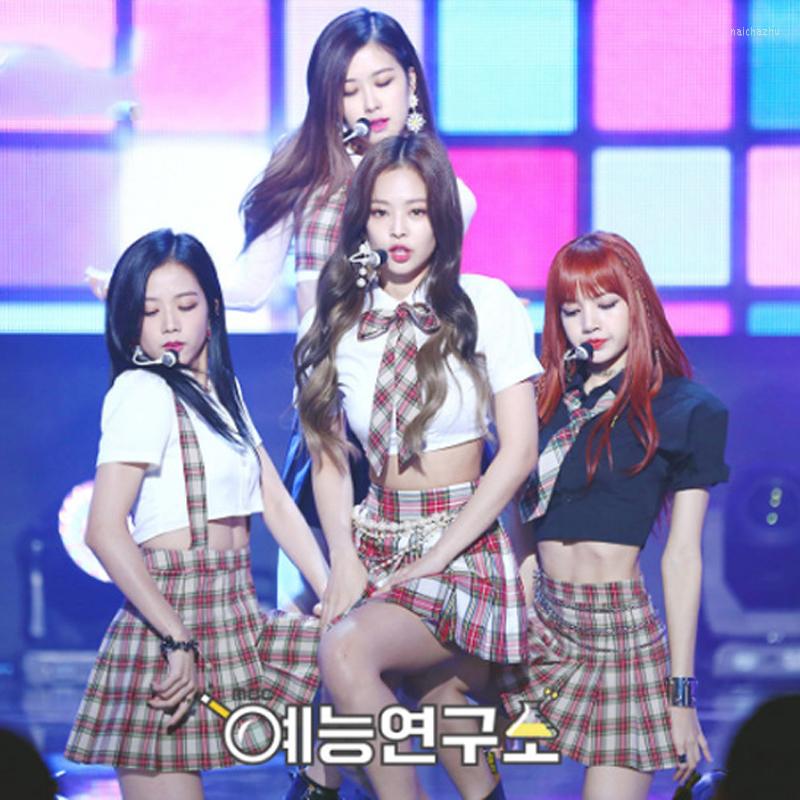 

Stage Wear Korean Girl Group Jazz Dance Performance Clothes Cheerleader Jk Uniform Red Lattice Skirt Hip Hop Outfit Singer Costume DNV15190, Tops 3