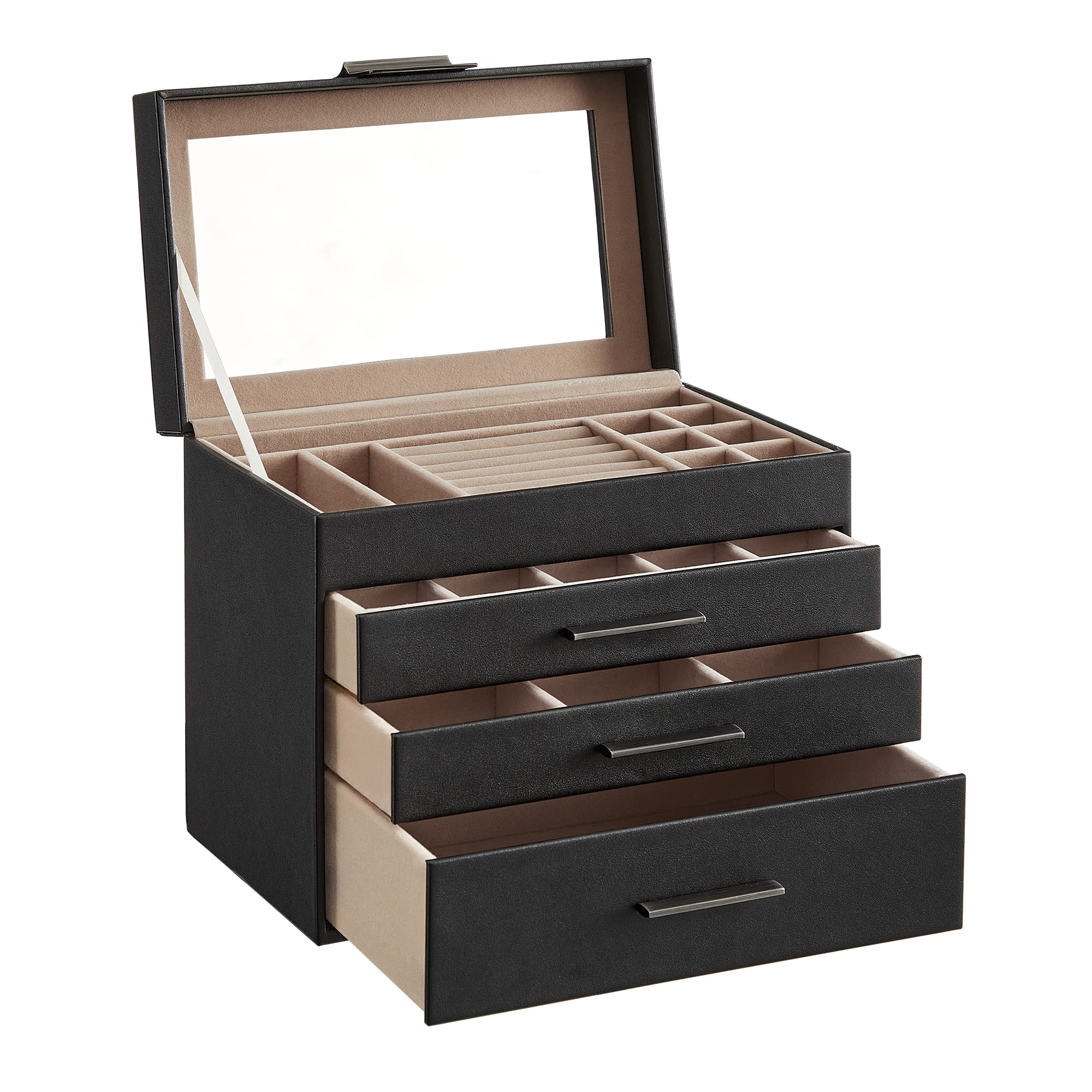 Boîtes à Bijoux Boîte Songmics Avec Couvercle En Verre Organisateur 4 Couches 3 Ders Pour Lunettes De Soleil Grand Rangement Style Moderne Graphi