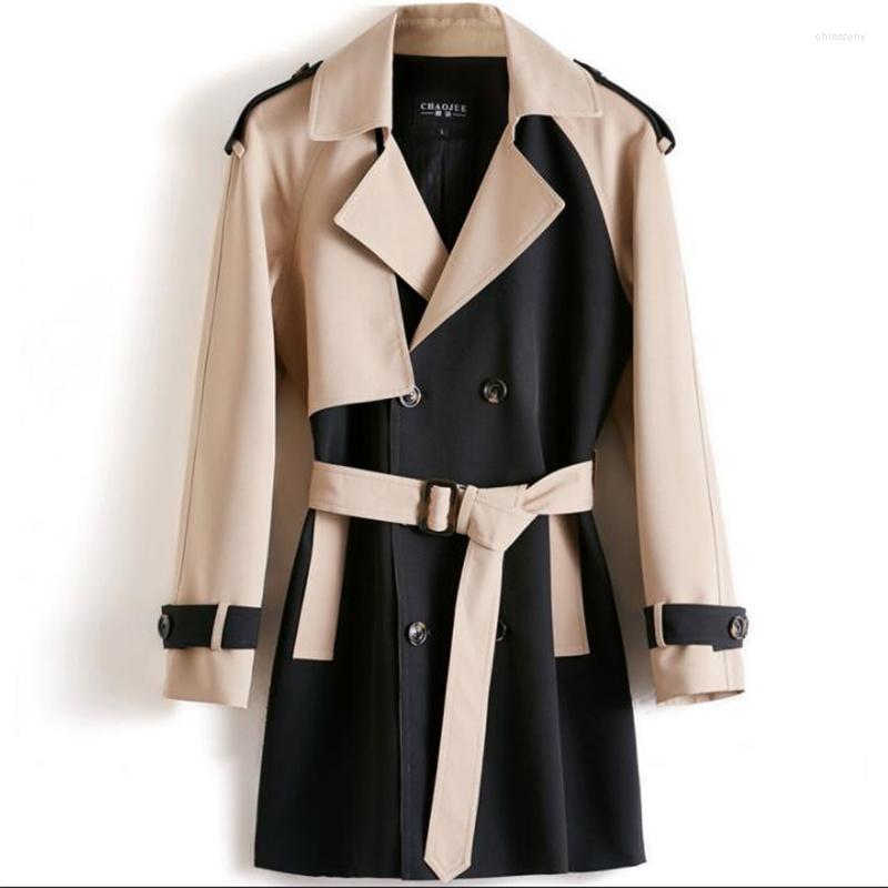 

Men's Trench Coats Mens Color Matching Man Short Khaki Black Loose Men Clothes Autumn Winter Overcoat Long Sleeve 2022 Designer