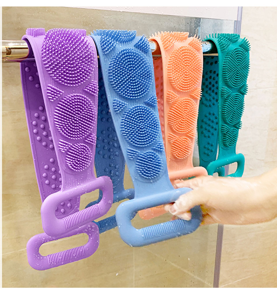 Silicone Back Scrubber Belt Extra Long Double Sided Bath Scrub Strap Gently Massages and Exfoliates Skin 1222942