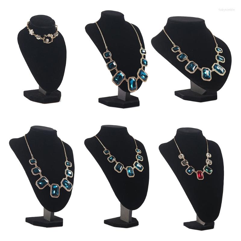 

Jewelry Pouches K3ND Flannel Necklace Stand Display Standing Model Chest Organizer