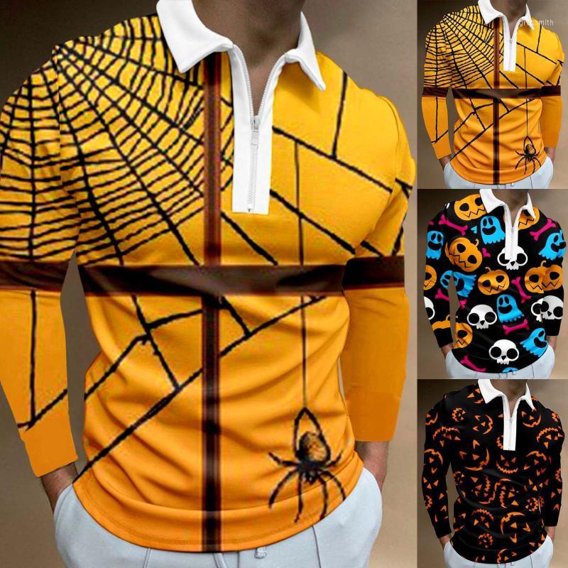 

Men's Polos T Shirt Bulk Male Casual Halloween Print Zipper Turn Down Collar Blouse Long Sleeve Tops Crazy Yoga, Black