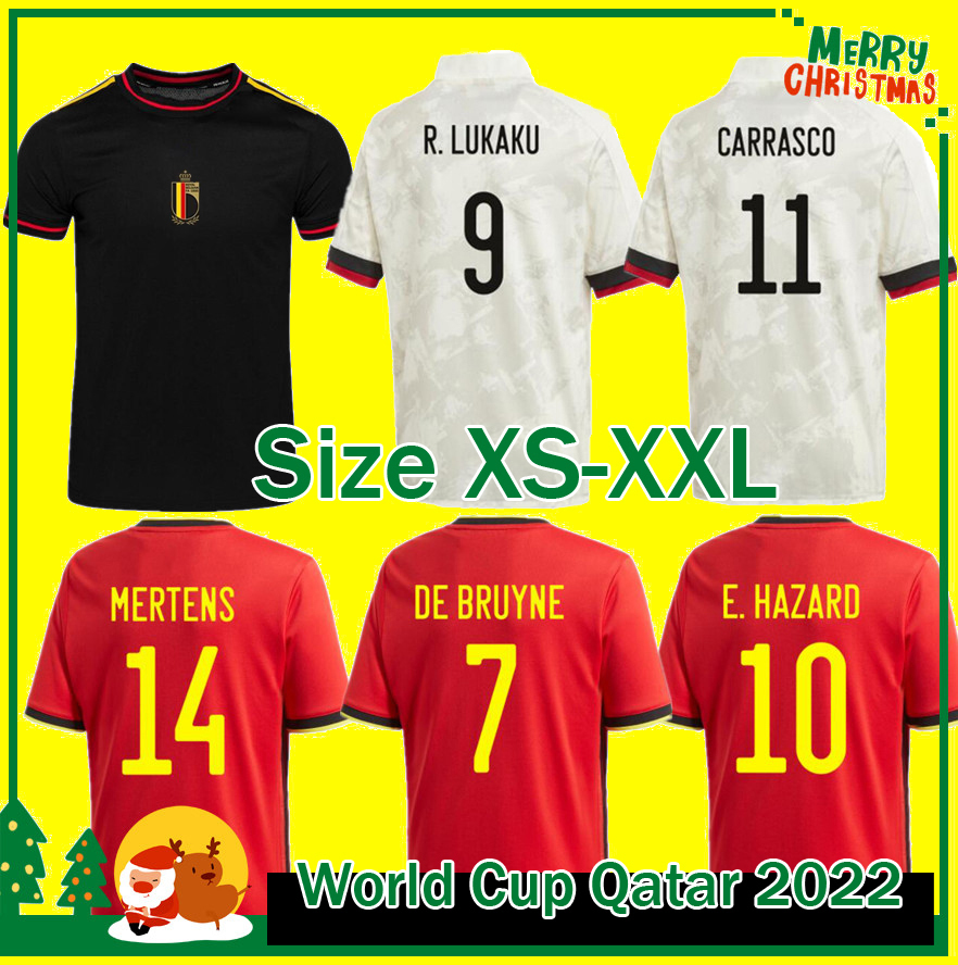 

2022 Qatar World Cup Soccer Belgium Jerseys National Team 10 Eden Hazard 9 Romelu Lukaku 14 Dries Mertens 20 BENTEKE WITSEL CARRASCO DE BRUYNES, Away 2020 patch