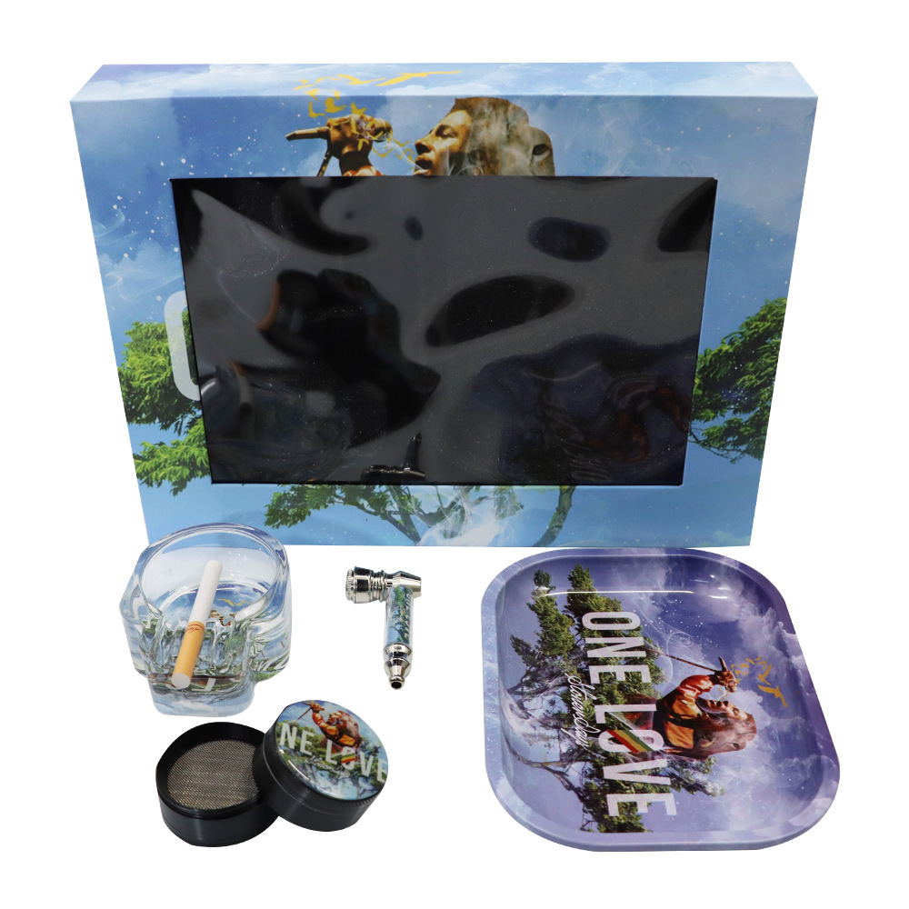 Smoking Pipes rolling tray smoke pipe with tobacco pipes for bong grinder glass ashtray combination 4-piece set herb-image-795326271