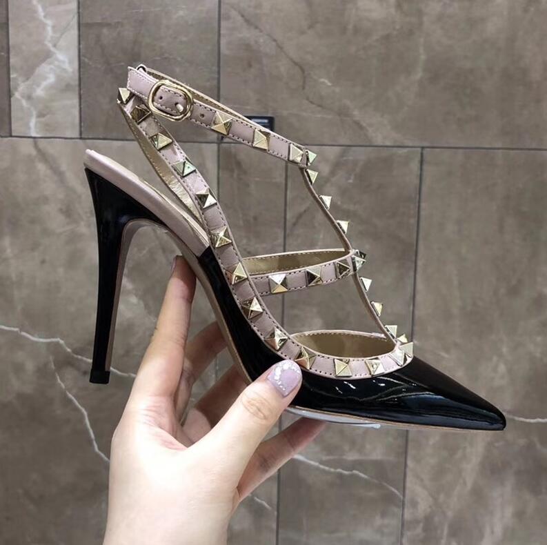 

Designer 8cm Women High Heel Sandals Genuine Leather Women Wedding Shoes With Rivets Black/nude Classics Sandals 35-43, Silver lizhiwen