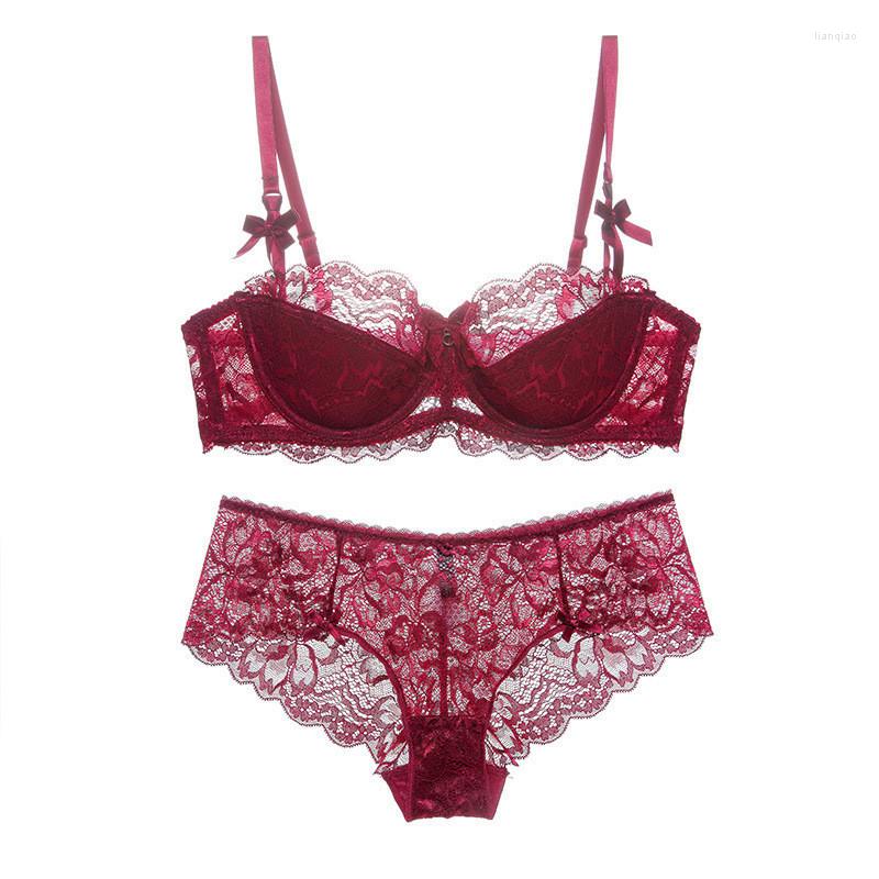 

Bras Sets Thin Cotton Sexy Comfy And Breathable Half Lace Bra Set