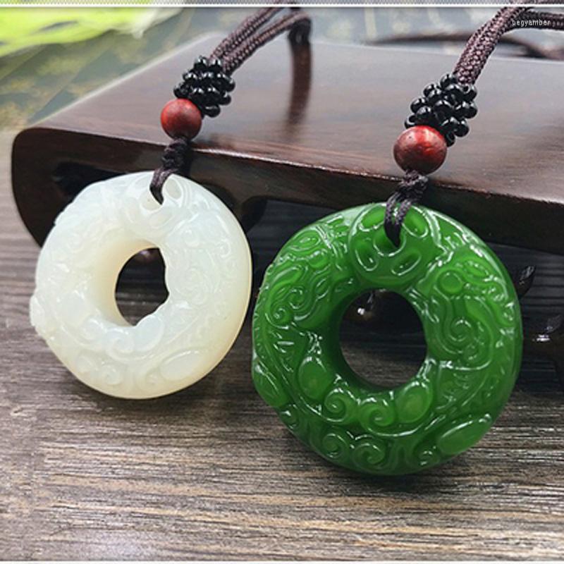 

Pendant Necklaces Natural Jades Nephrite Donuts Peace Buckle Double PIXIU Doughnut Jewelry For Woman And Men