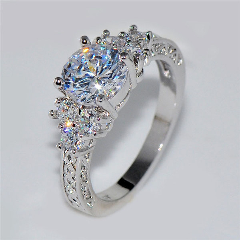 

Exquisite Fashion Silver Color Engagement Wedding Rings for Women White Zircon Crystal Ring Anniversary Bridal Jewelry